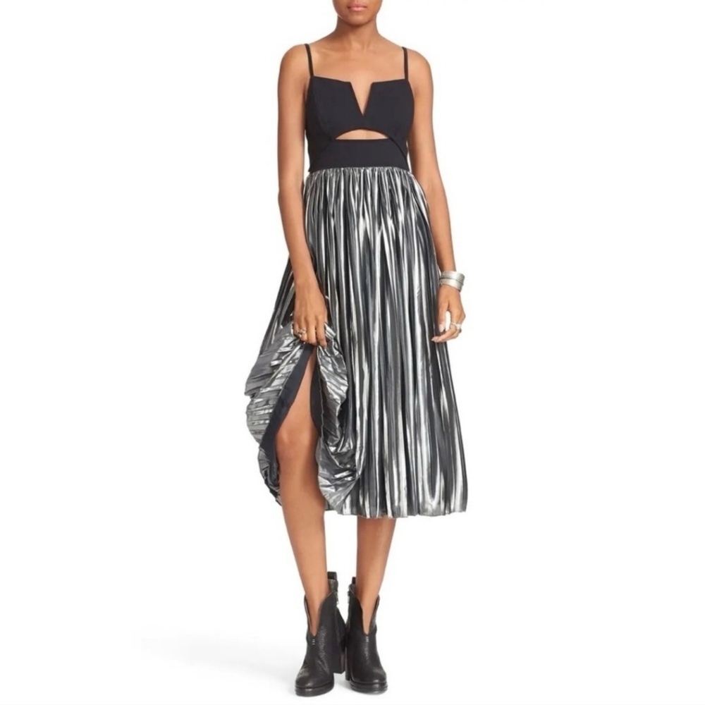 Free People NWT Piper Metallic Pleated Midi Dress